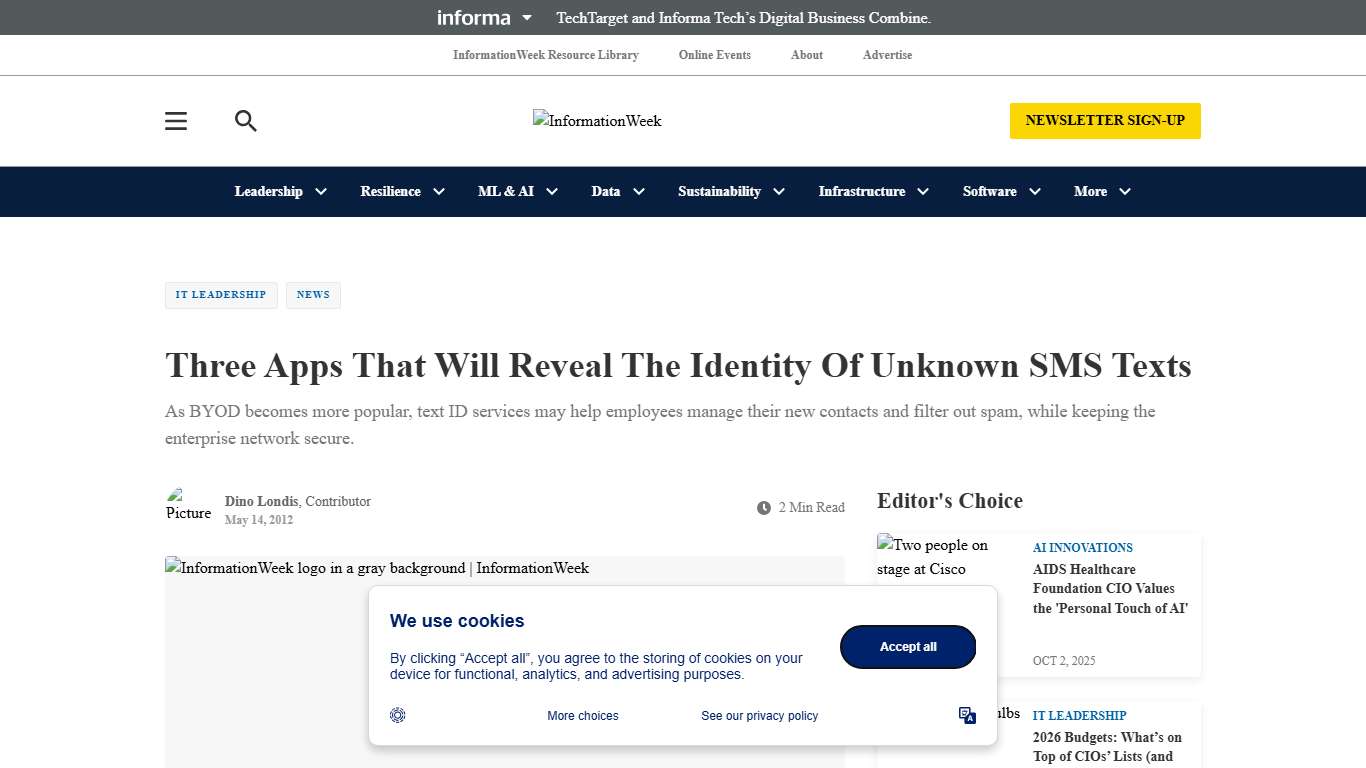 Three Apps That Will Reveal The Identity Of Unknown SMS Texts InformationWeek